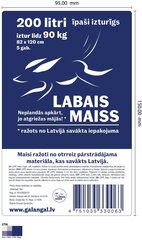 LDPE atkritumu maisi, 200litri, 82x120cm, 5gab. rullī. Īpaši izturīgi. cena un informācija | Miskastes maisi | 220.lv