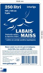 LDPE atkritumu maisi, 250litri, 100x125cm, 5gab. rullī. cena un informācija | Miskastes maisi | 220.lv