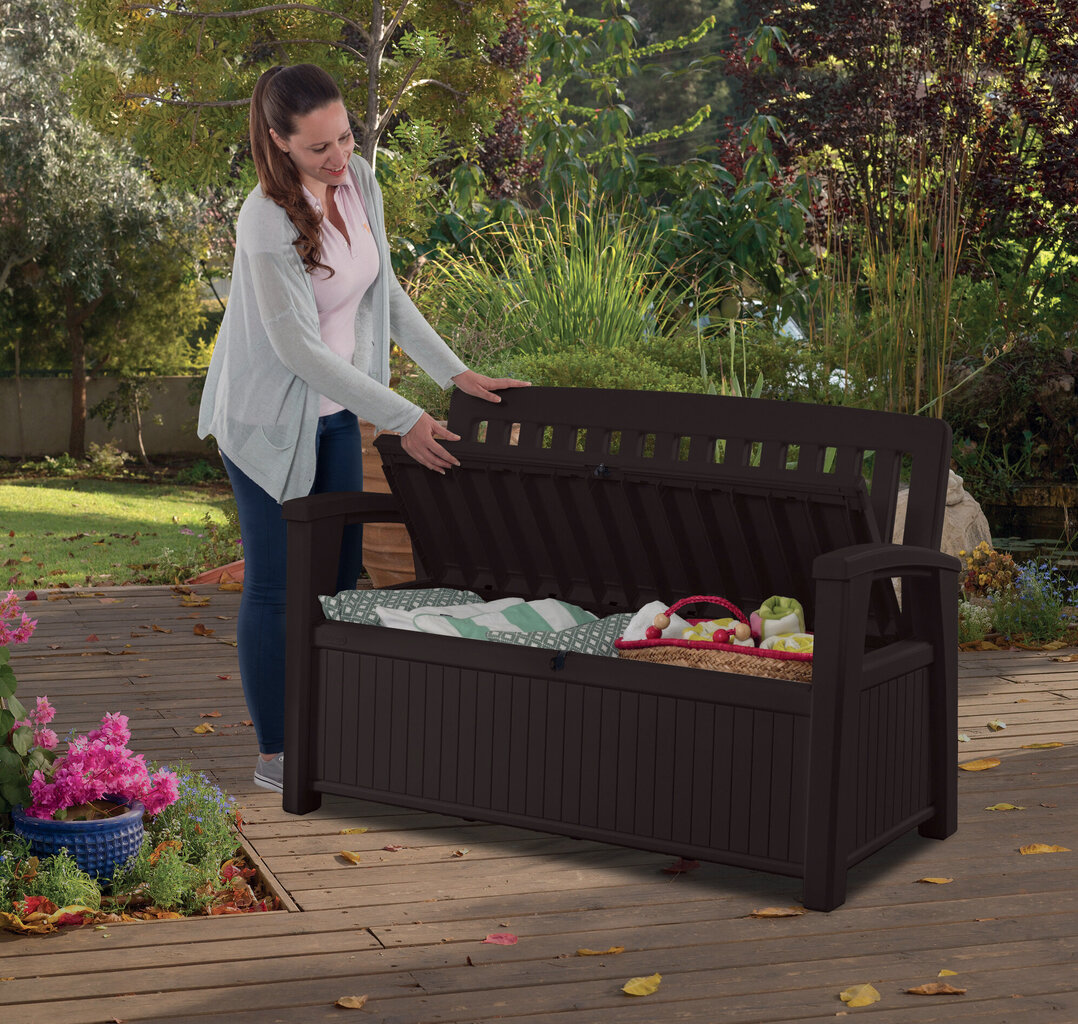 Uzglabāšanas sols Patio Storage Bench 227 L brūns цена и информация | Dārza soli | 220.lv