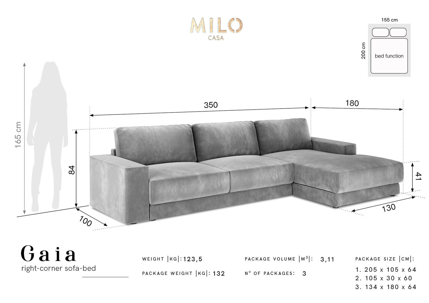 Stūra dīvāns Milo Casa Gaia, melns цена и информация | Stūra dīvāni | 220.lv