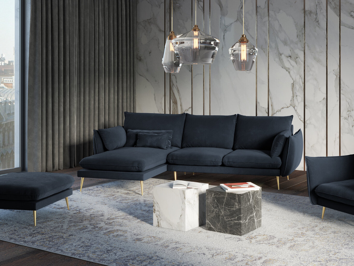 Mīkstais stūra dīvāns Milo Casa Elio, tumši zils цена и информация | Stūra dīvāni | 220.lv