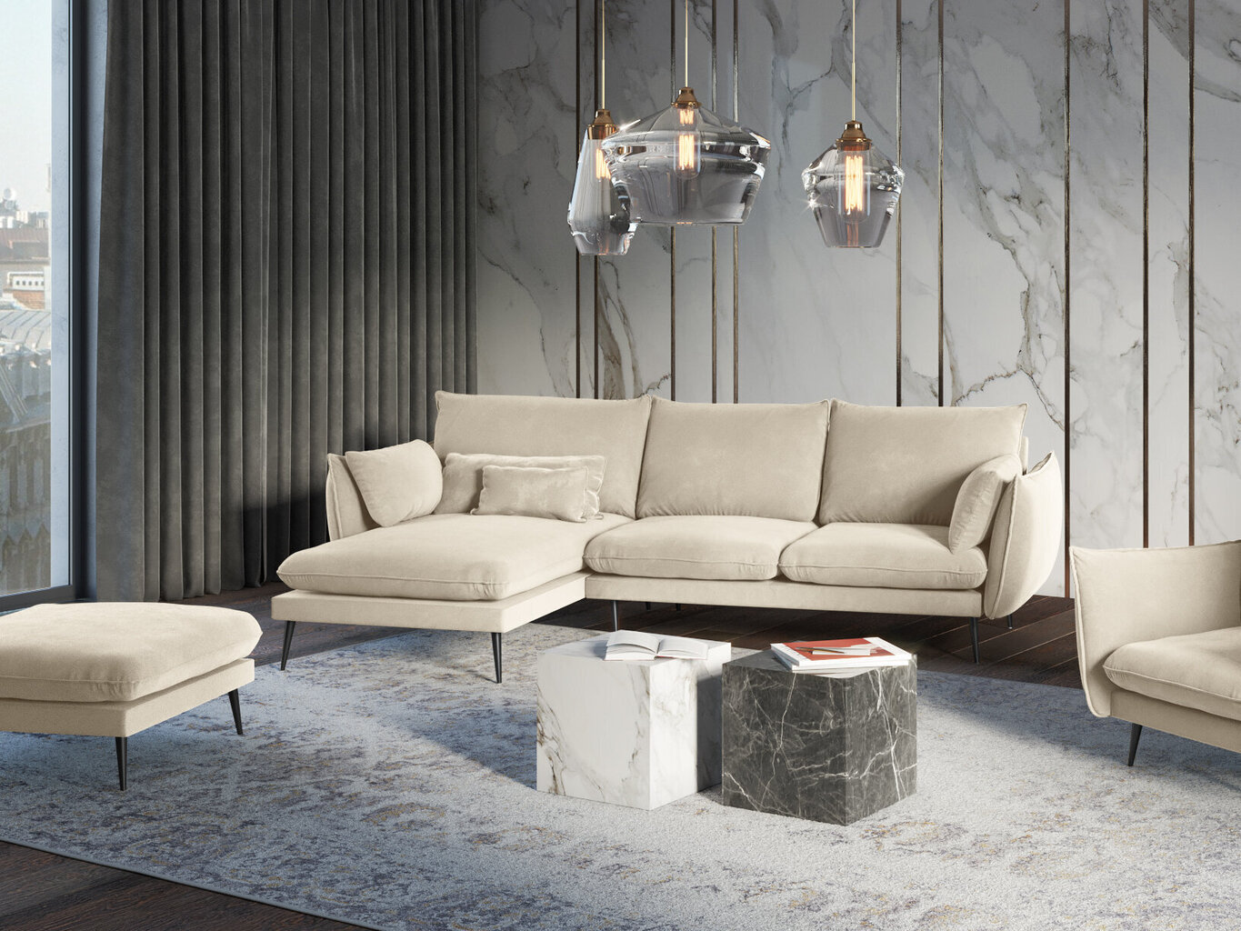 Mīkstais stūra dīvāns Milo Casa Elio, smilškrāsas/melns цена и информация | Stūra dīvāni | 220.lv