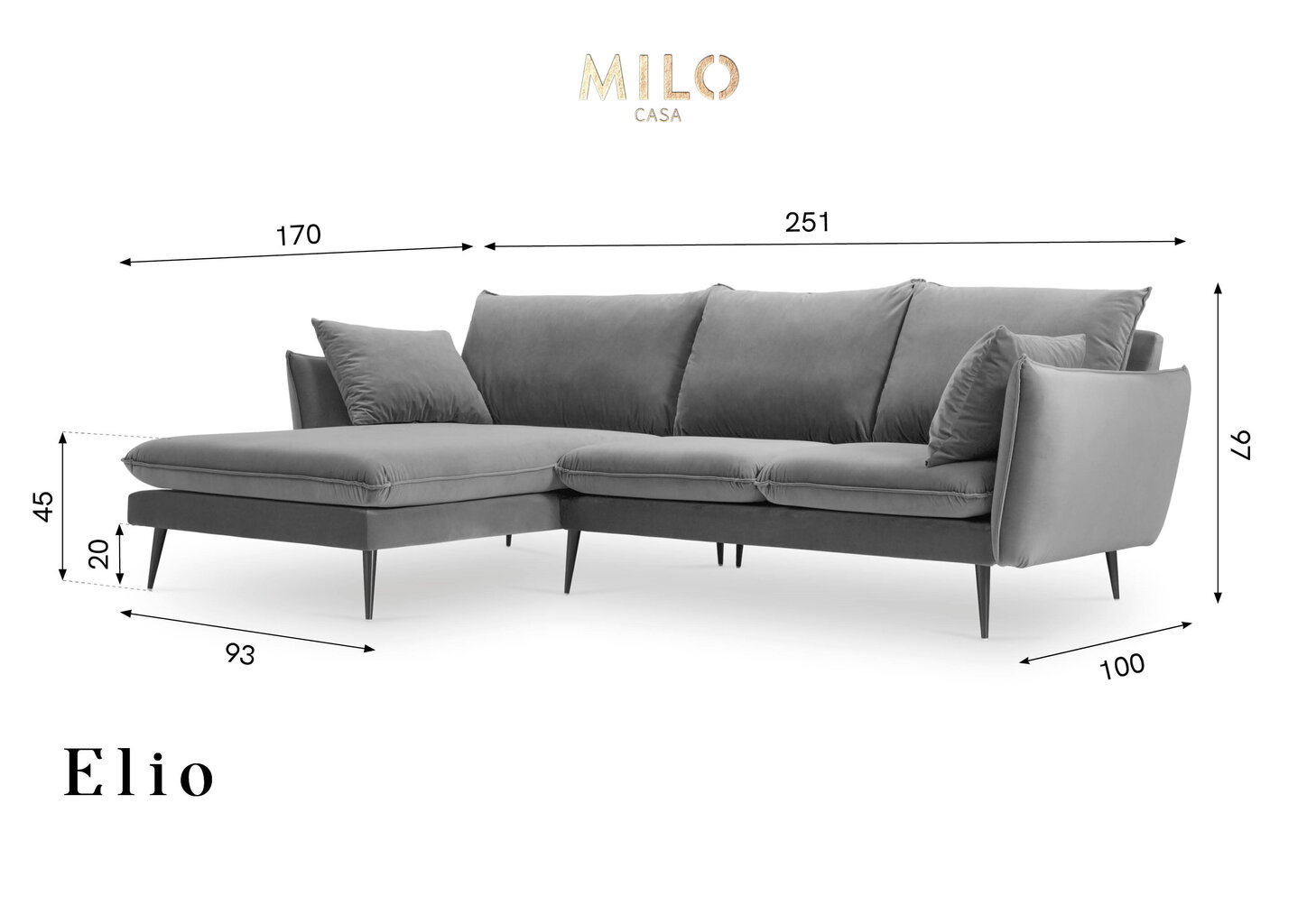 Mīkstais stūra dīvāns Milo Casa Elio, smilškrāsas/melns cena un informācija | Stūra dīvāni | 220.lv