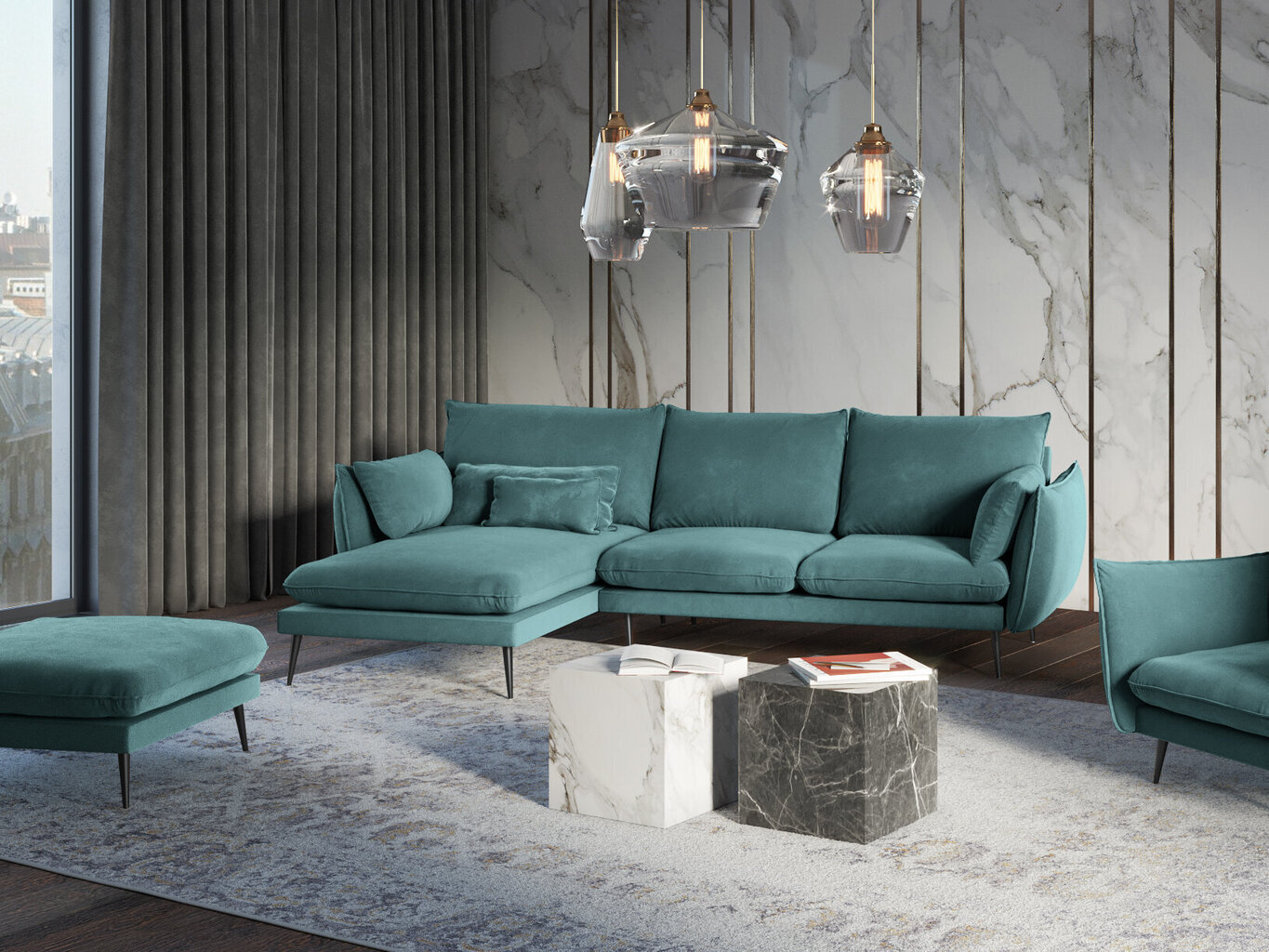 Mīkstais stūra dīvāns Milo Casa Elio, zaļš/melns cena un informācija | Stūra dīvāni | 220.lv