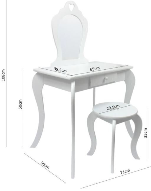 Bērnu kosmētikas galdiņš ar krēslu Princess, balts цена и информация | Kosmētikas galdiņi | 220.lv