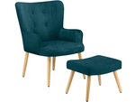 Кресло с подножкой Notio Living Chanel, вельвет, темно-синее