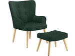 Krēsls ar kāju balstu Notio Living Chanel, velvets, tumši zaļš