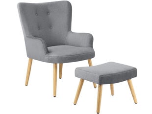 Кресло с подножкой Notio Living Chanel, плюш, светло-серое цена и информация | Кресла в гостиную | 220.lv