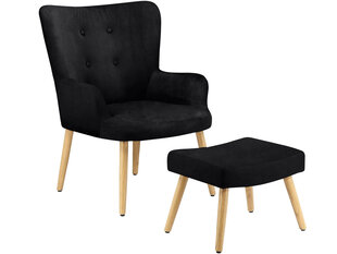 Кресло с подножкой Notio Living Chanel, вельвет, черное цена и информация | Кресла в гостиную | 220.lv