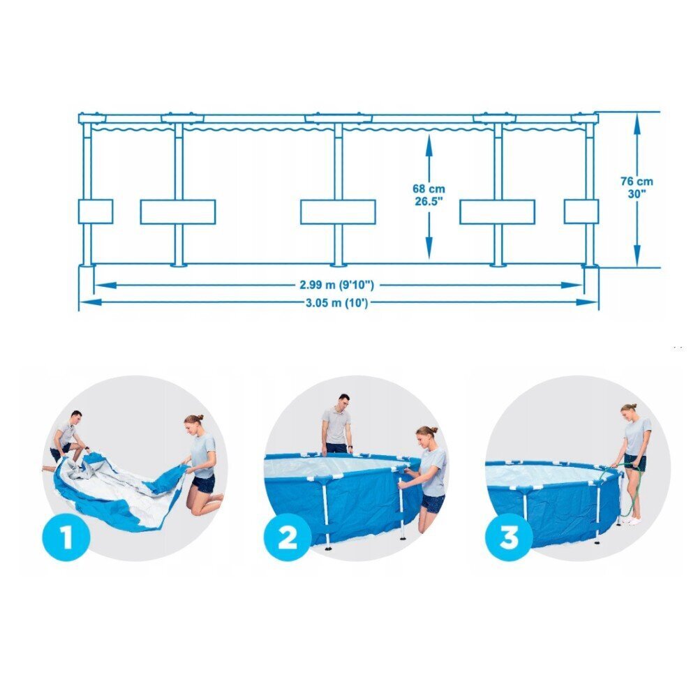 Karkasa baseins Bestway Steel Pro 305x76 cm, ar filtru cena un informācija | Baseini | 220.lv