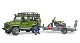 Automodelis ar balstiekārtu un motociklu Bruder Land Rover Defender Scrambler Ducati Full Throttle, 02589 cena un informācija | Rotaļlietas zēniem | 220.lv