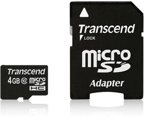 MEMORY MICRO SDHC 4GB W/ADAPT/CLASS10 TS4GUSDHC10 TRANSCEND цена и информация | Карты памяти для телефонов | 220.lv