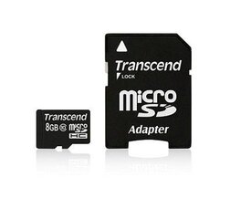 Transcend 8GB microSDHC + SD adapteris цена и информация | Карты памяти для мобильных телефонов | 220.lv