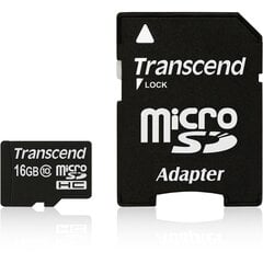 Transcend 16GB microSDHC + Adapteris цена и информация | Карты памяти для мобильных телефонов | 220.lv