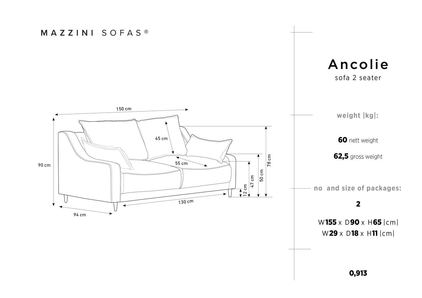 Divvietīgs dīvāns Mazzini Sofas Ancolie, brūns cena un informācija | Dīvāni | 220.lv