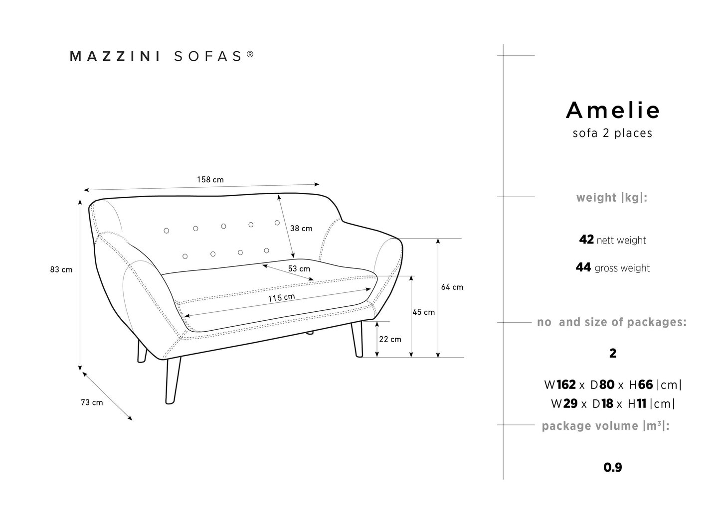 Divvietīgs samta dīvāns Mazzini Sofas Amelie, krēmkrāsas/brūns cena un informācija | Dīvāni | 220.lv