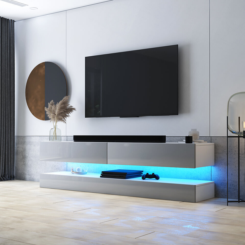 TV galdiņš Selsey Hylia, balts/pelēks ar LED apgaismojumu cena un informācija | TV galdiņi | 220.lv
