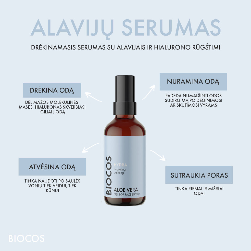 ALOE + HA alvejas serums ar hialuronu BIOCOS, 100 ml cena un informācija | Serumi sejai, eļļas | 220.lv