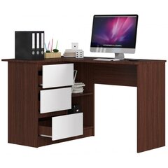 Письменный стол NORE B16, левый вариант, темно-коричневый/белый цена и информация | Компьютерные, письменные столы | 220.lv