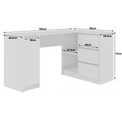 Письменный стол NORE B20, левый вариант, белый/светло-серый цена и информация | Компьютерные, письменные столы | 220.lv
