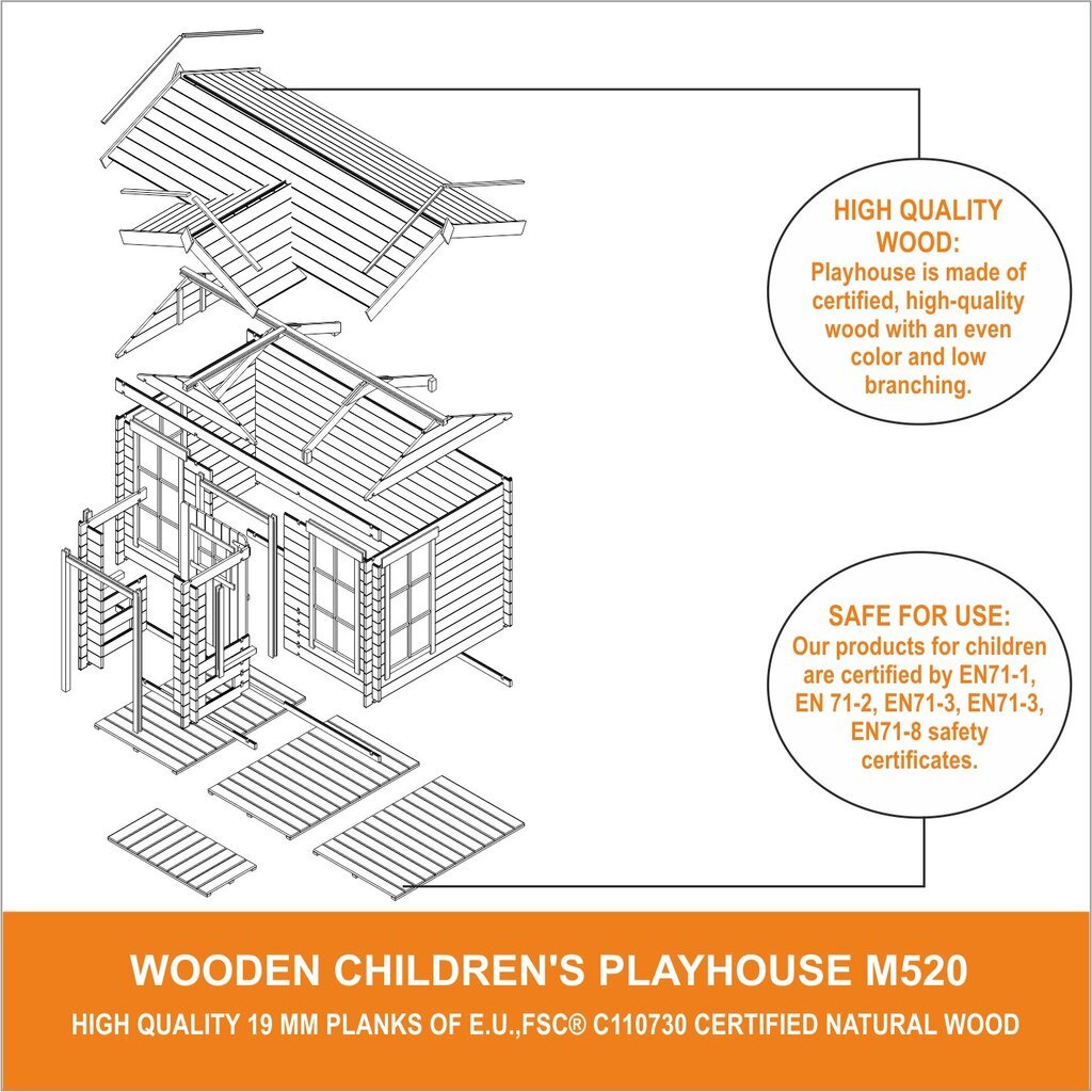 Bērnu koka rotaļu māja Timbela M520 cena un informācija | Bērnu rotaļu laukumi, mājiņas | 220.lv