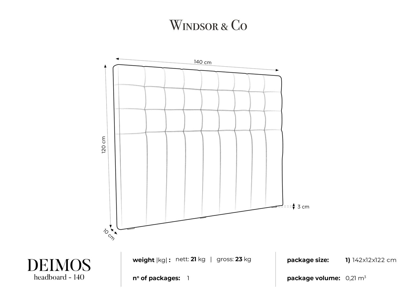 Gultas galvgalis Windsor and Co Deimos 140 cm, gaiši pelēks cena un informācija | Gultas | 220.lv