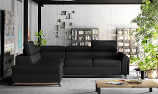 Stūra dīvāns NORE Kairos, mākslīgā āda, melns cena un informācija | Stūra dīvāni | 220.lv