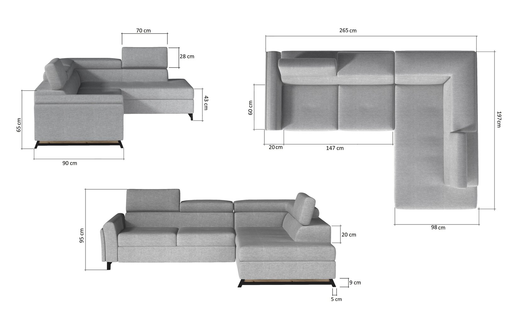Stūra dīvāns NORE Kairos, gaiši pelēks cena un informācija | Stūra dīvāni | 220.lv