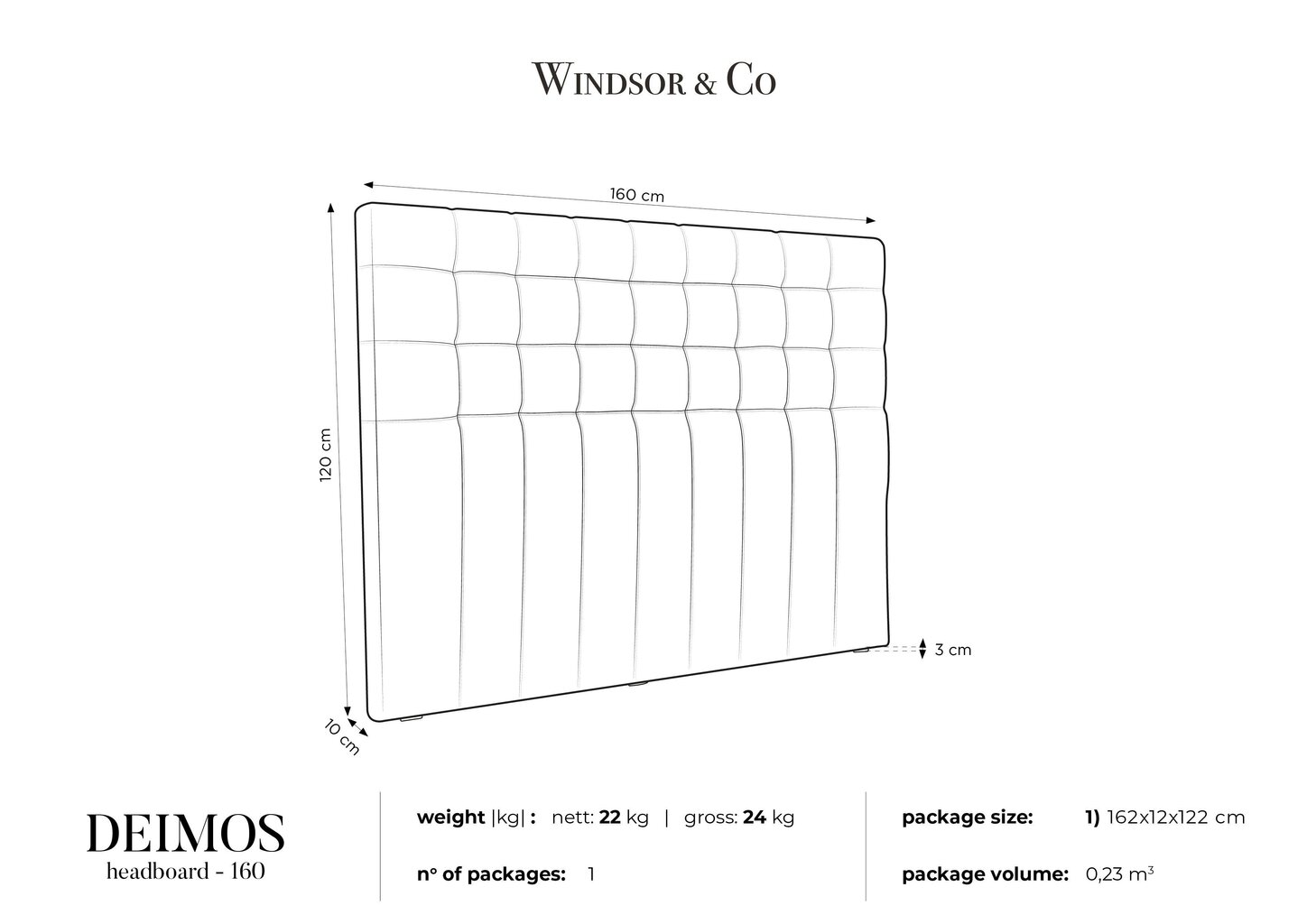 Gultas galvgalis Windsor and Co Deimos 160 cm, balts цена и информация | Gultas | 220.lv