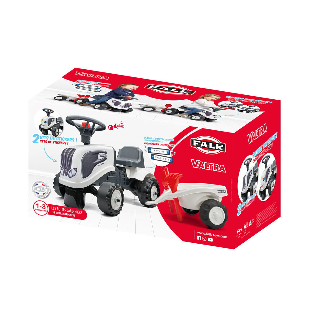Stumjamais traktors ar ķerru un smilšu rotaļlietām Falk Baby Valtra 240C cena un informācija | Rotaļlietas zīdaiņiem | 220.lv