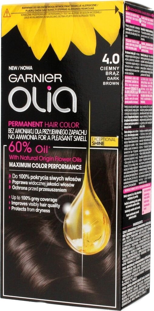 Eļļas bāzes ilgnoturīga matu krāsa bez amonjaka Garnier Olia 4.0 Dark Brown цена и информация | Matu krāsas | 220.lv