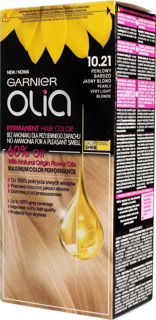 Eļļas bāzes ilgnoturīga matu krāsa bez amonjaka Garnier Olia 10.21 Pearl Very Light Blonde cena un informācija | Matu krāsas | 220.lv