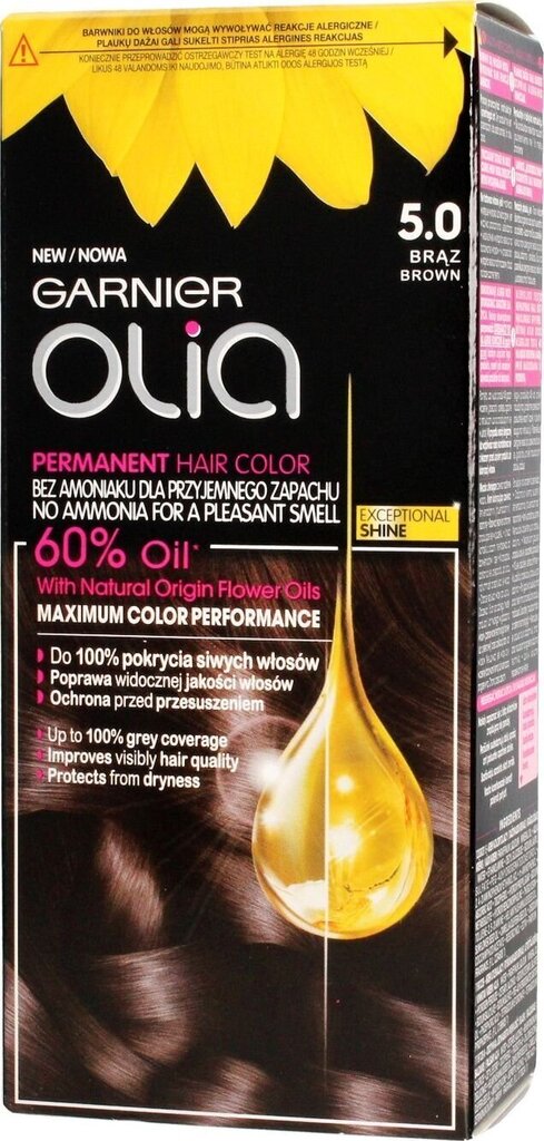 Eļļas bāzes ilgnoturīga matu krāsa bez amonjaka Garnier Olia 5.0 Brown cena un informācija | Matu krāsas | 220.lv