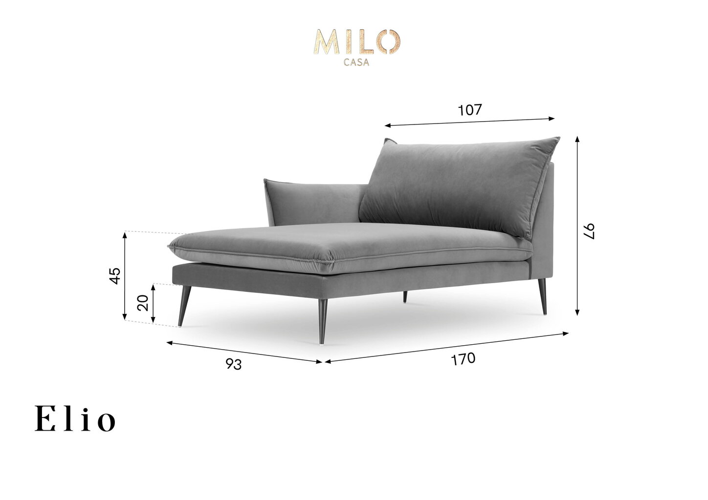 Kušete Milo Casa Elio, gaiši pelēka/melna cena un informācija | Dīvāni | 220.lv