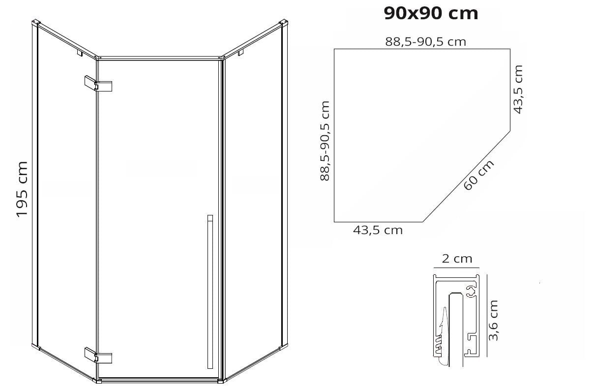 Dušas kabīne REA Diamond black mat, 80x80, 90x90, 100x100 cm cena un informācija | Dušas kabīnes | 220.lv