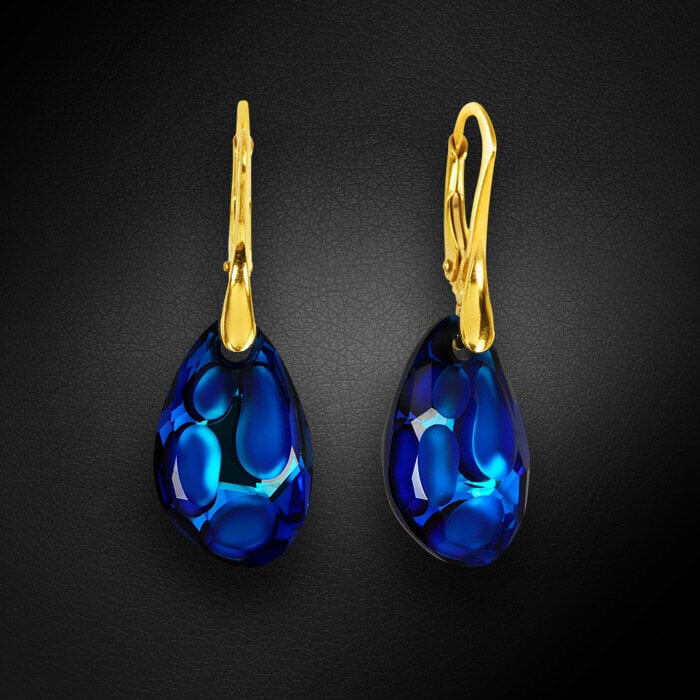 Sudraba auskari "Radiolariants (Bermuda Blue)" ar Swarovski™ kristāliem cena un informācija | Auskari | 220.lv