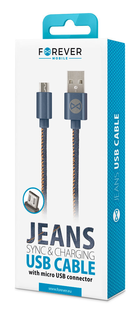 Forever micro USB cable jeans, 1m 2A цена и информация | Savienotājkabeļi | 220.lv