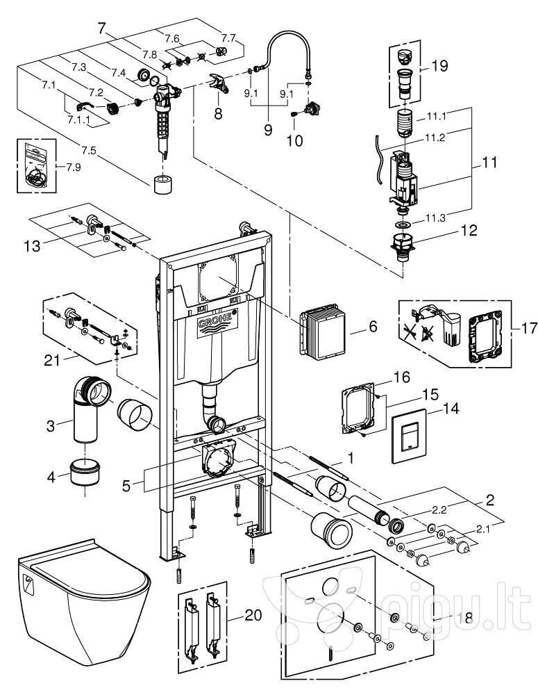 WC komplekts Grohe Serel 5in1: WC slēptais rāmis + tualetes pods + poga + lēni nolaižams vāks + fresh smaržas konteineris + skaņu izolējoša blīve, 39468000 cena un informācija | Tualetes podi | 220.lv