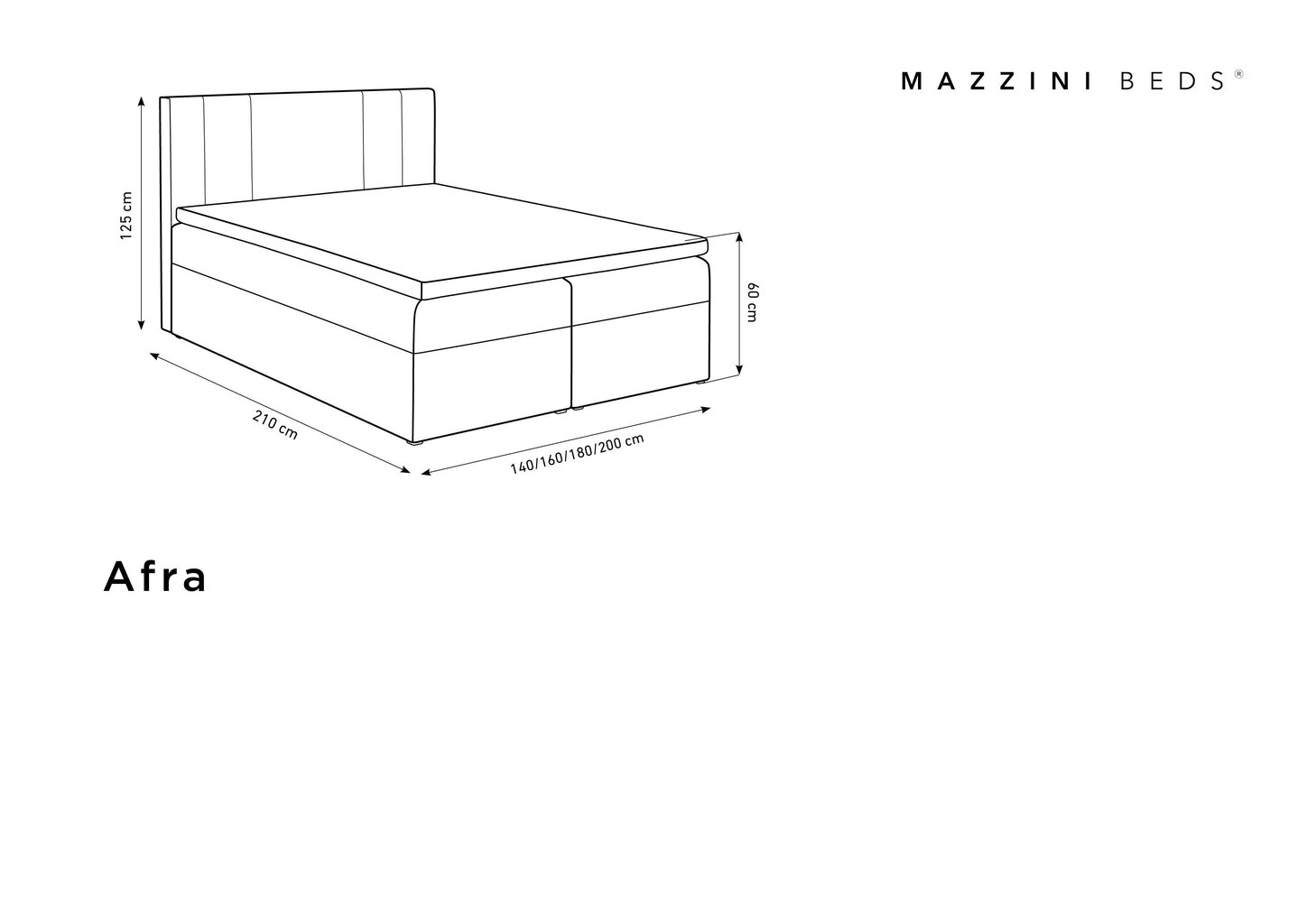 Gulta Mazzini sofas Afra 160x200 cm, zila cena un informācija | Gultas | 220.lv