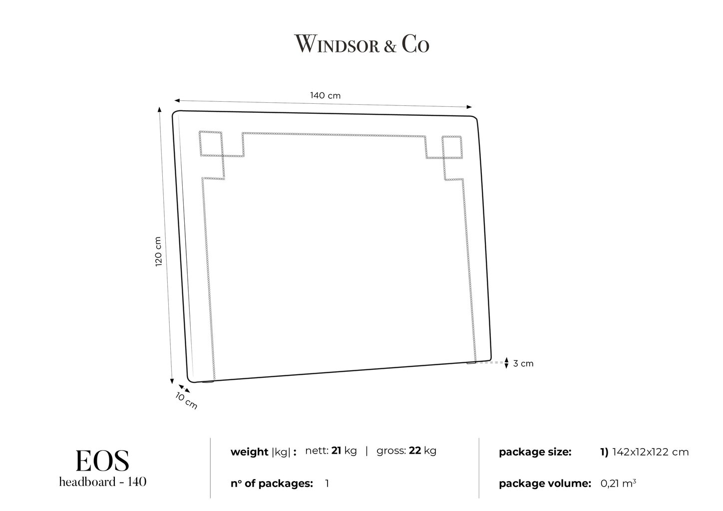 Gultas galvgalis Windsor and Co Eos 140 cm, pelēks цена и информация | Gultas | 220.lv