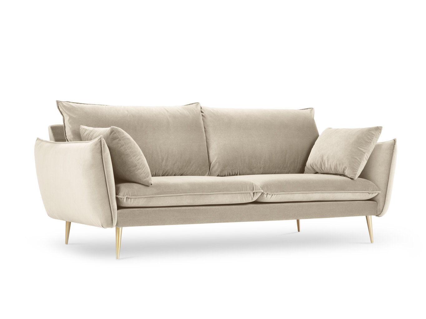 Trīsvietīgs samta dīvāns Milo Casa Elio, smilškrāsas/zelta krāsas cena un informācija | Dīvāni | 220.lv