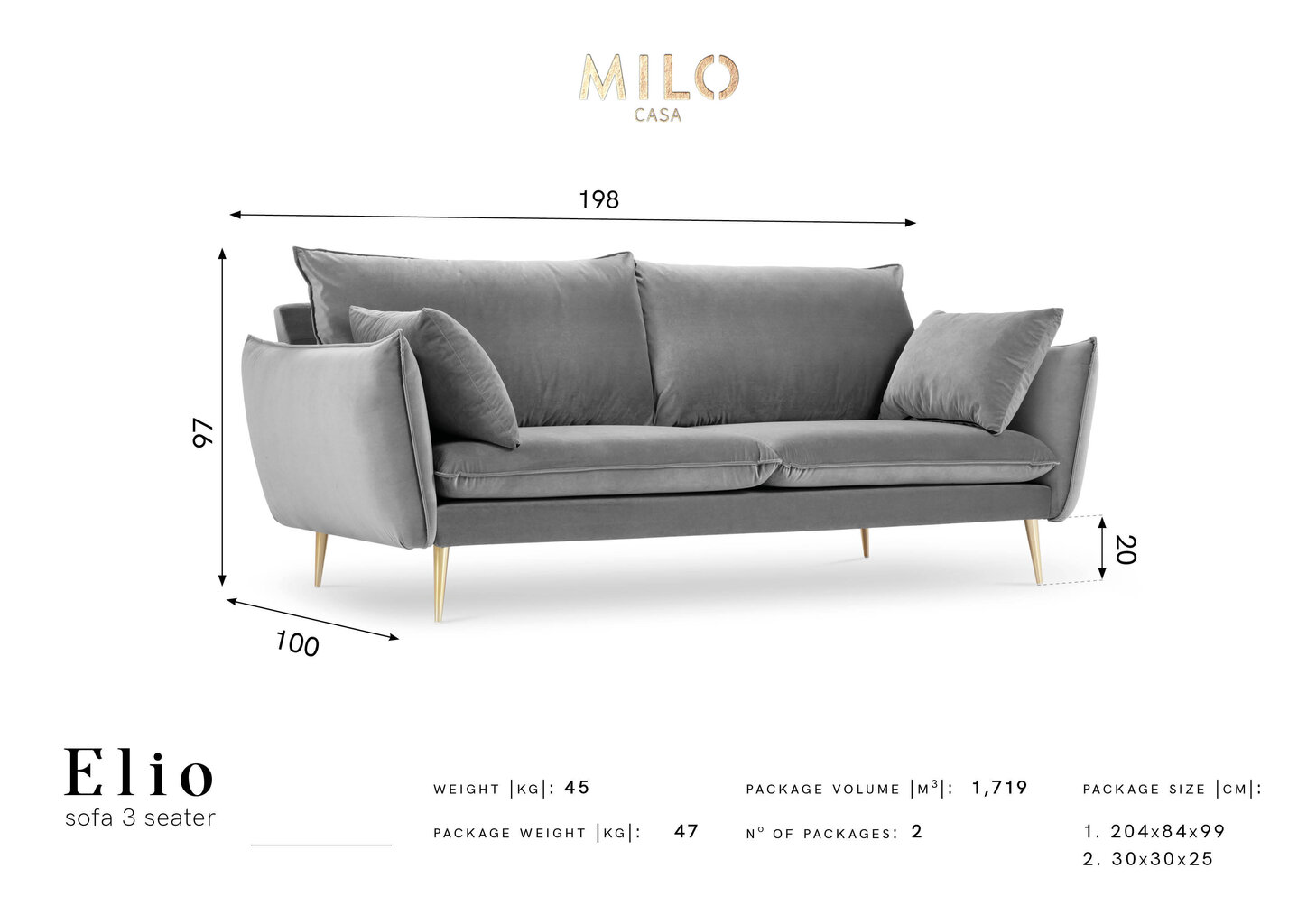Trīsvietīgs samta dīvāns Milo Casa Elio, smilškrāsas/zelta krāsas цена и информация | Dīvāni | 220.lv
