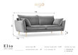 Trīsvietīgs samta dīvāns Milo Casa Elio, gaiši pelēkas/zelta krāsas cena un informācija | Dīvāni | 220.lv