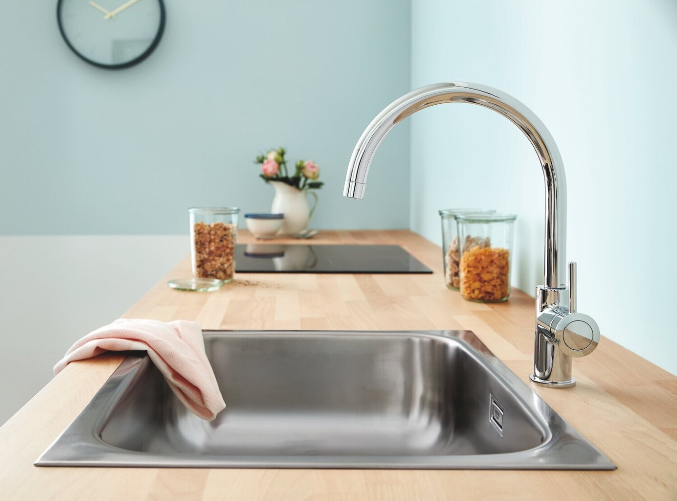 Grohe BauClassic izlietnes jaucējkrāns ar augstu snīpi un pilnu rotācijas diapazonu, 31535001 cena un informācija | Ūdens maisītāji virtuvei | 220.lv