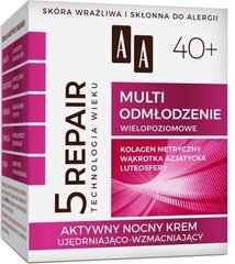 Nogludinošs nakts sejas krēms AA Technologia Age 5Repair 40+ Multi Rejuvenation Active, 50 ml cena un informācija | Sejas krēmi | 220.lv