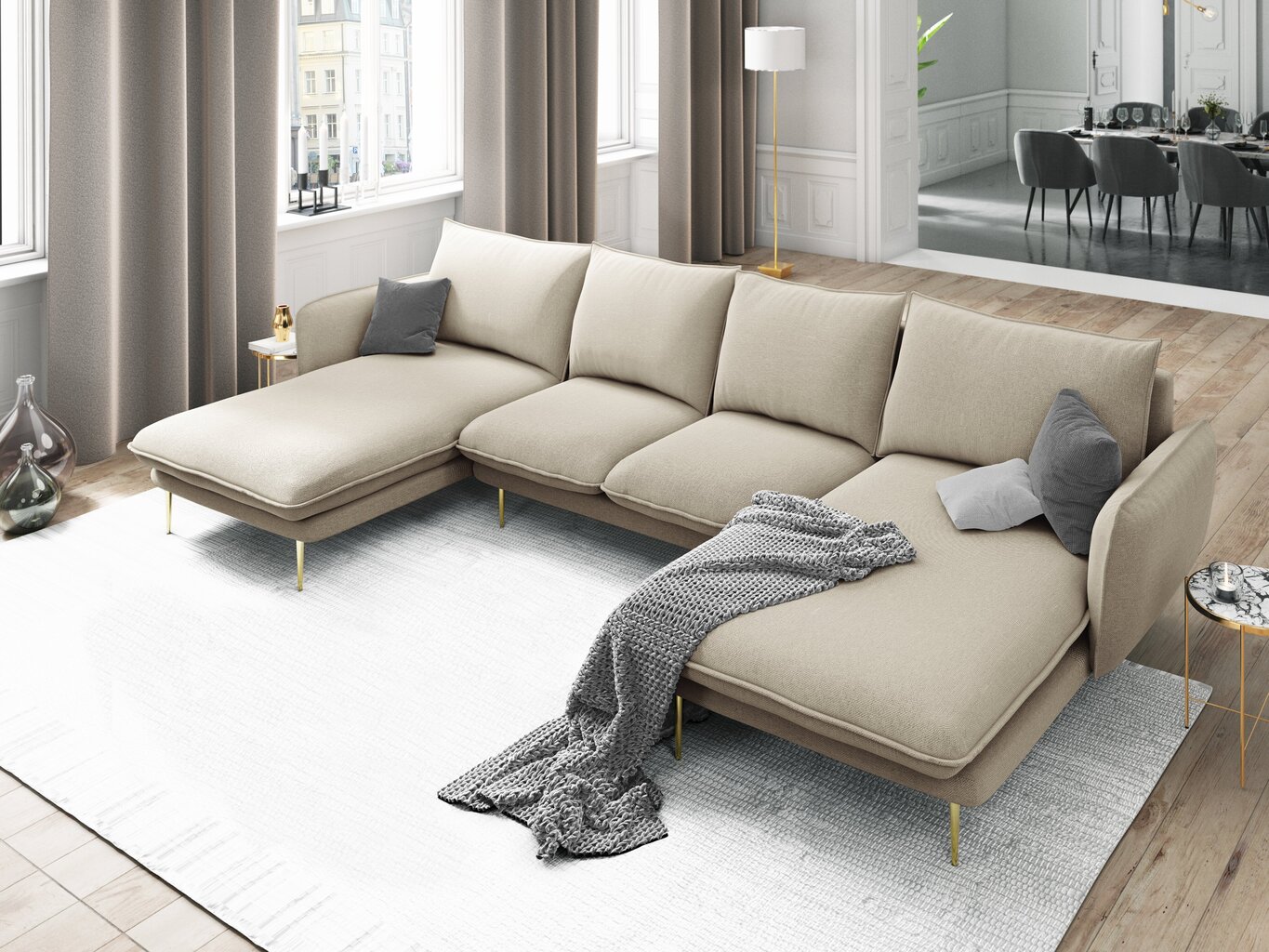 Stūra dīvāns Cosmopolitan Design Panoramic Vienna C1, smilškrāsas cena un informācija | Stūra dīvāni | 220.lv