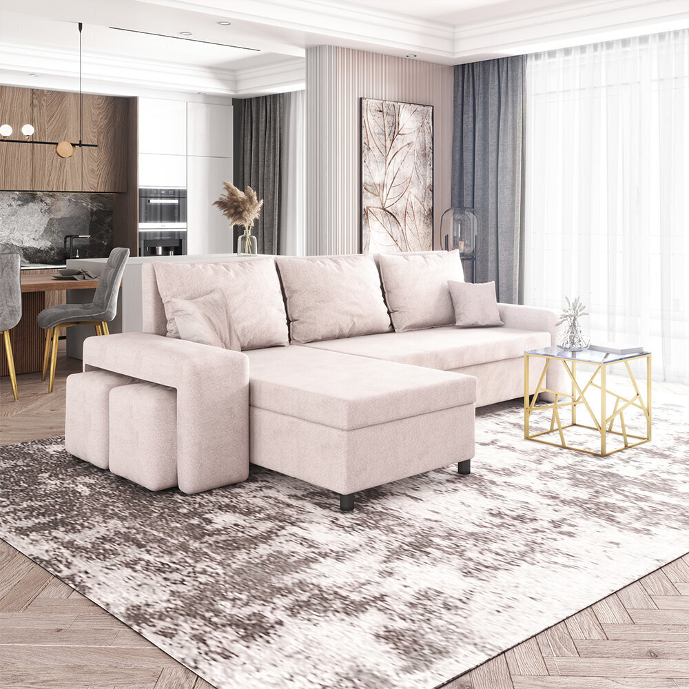 Universāls stūra dīvāns Selsey Levebre ar pufiem, gaišas smilškrāsas cena un informācija | Stūra dīvāni | 220.lv