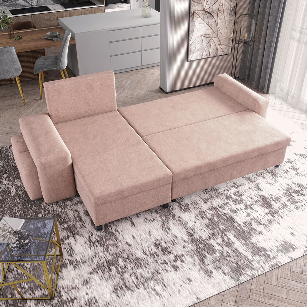 Universāls stūra dīvāns Selsey Levebre ar pufiem, rozā cena un informācija | Stūra dīvāni | 220.lv
