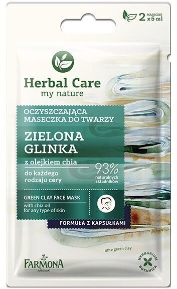 Attīroša sejas maska ar zaļu mālu Farmona Herbal Care 2 x 5 ml cena un informācija | Sejas maskas, acu maskas | 220.lv