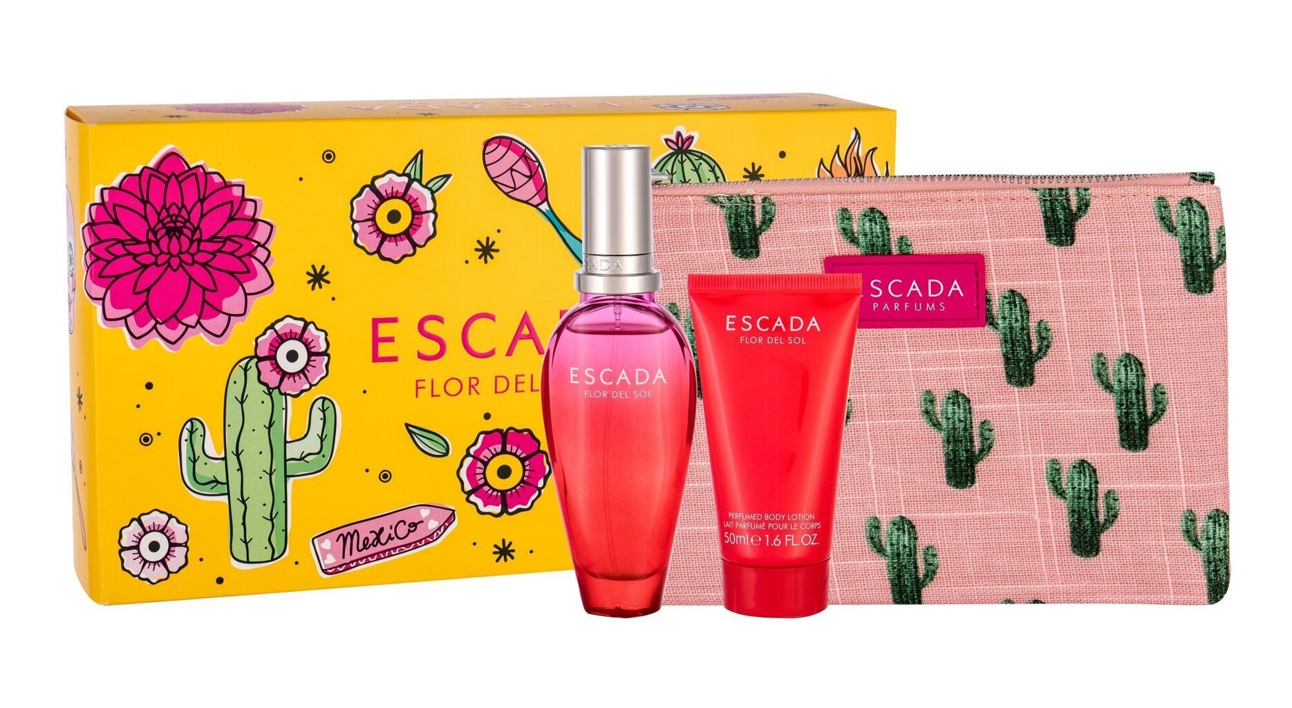 Komplekts Escada Flor Del Sol sievietēm: EDP 50 ml + ķermeņa losjons, 50 ml + kosmētikas somiņa цена и информация | Sieviešu smaržas | 220.lv